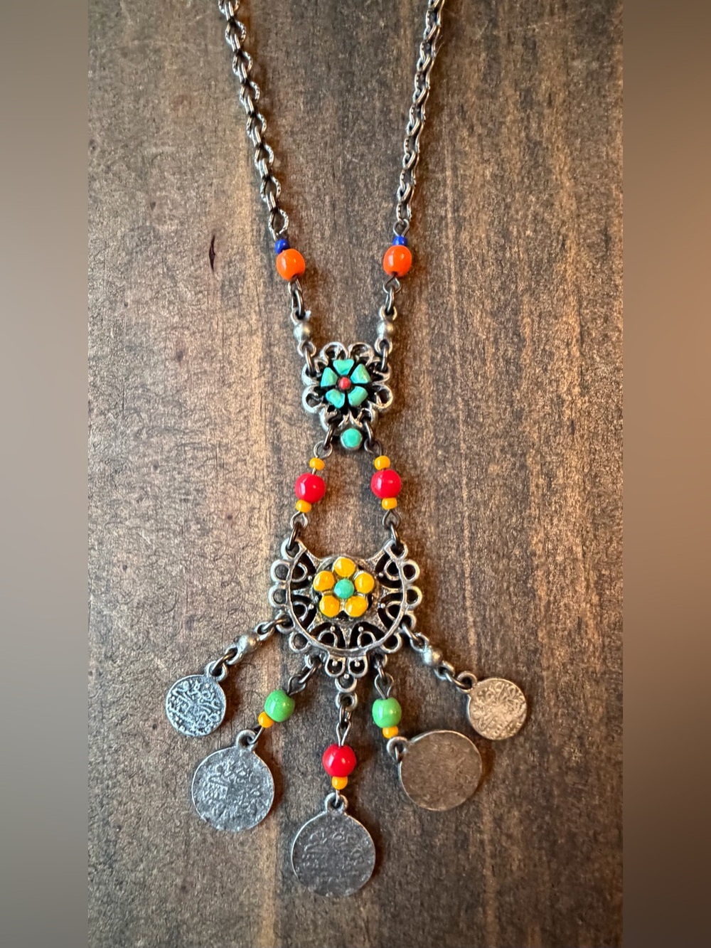 Ben-Amun Multicolor Floral Coin Pendant Necklace